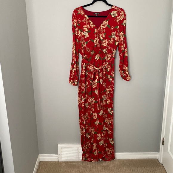 Papaya Red Floral Jumpsuit (size medium) - Picture 1 of 7